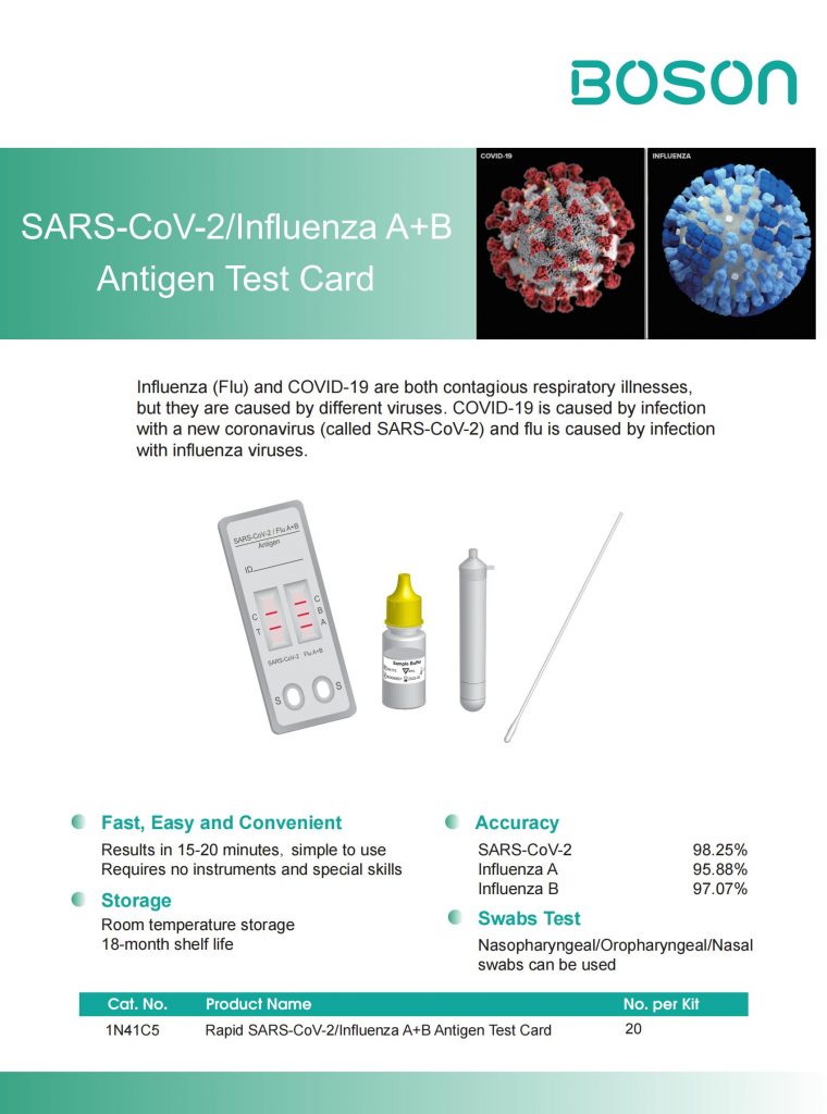 CE certified Rapid Boson SARS-CoV-2 Influenza A+B Antigen Test Card for Professional use